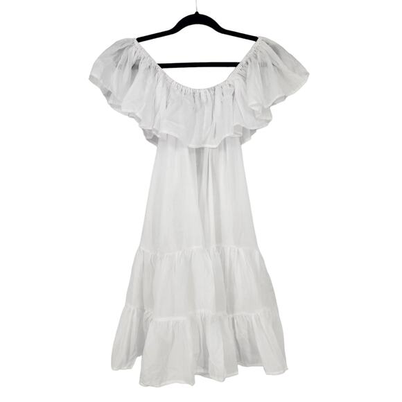 Erika Pena Rita Short Pockets Boho Off Shoulder Ruffle White Dress Size S/M - Picture 6 of 7